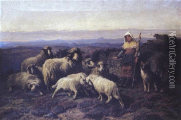 Bergere Et Son Troupeau Oil Painting - August Friedrich Albrecht Schenck