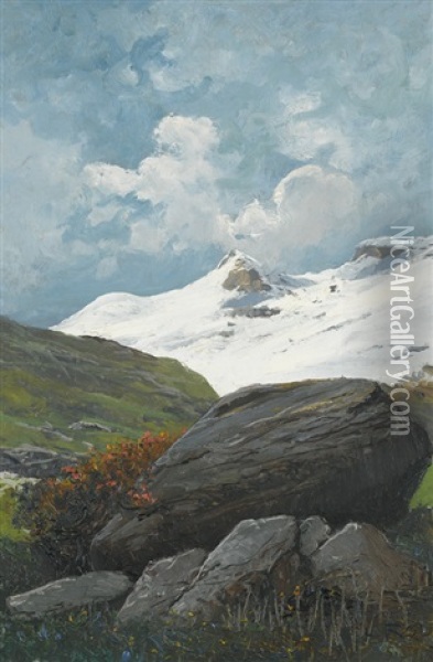 Sommerliche Gebirgspartie Mit Alpenrosen Oil Painting - Leonardo Roda