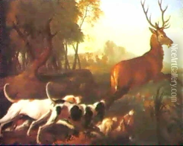 (2) A Stag Hunt - A Boar Hunt Oil Painting - Alexandre Francois Desportes