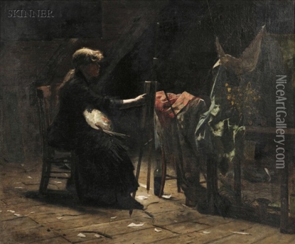 An Artist At Her Easel Oil Painting - Lovell Birge Harrison