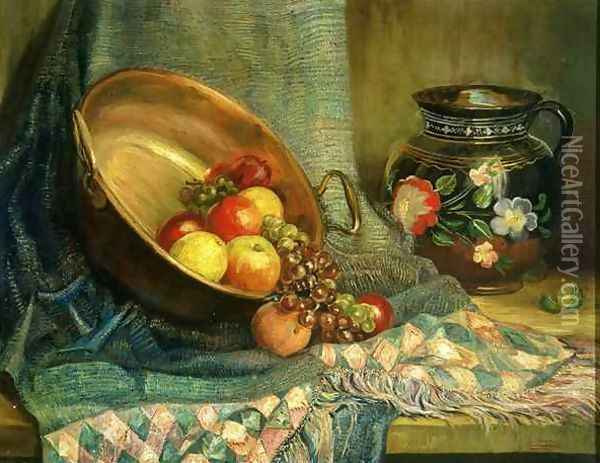 Still Life with Shawl and Pan of Fruit Oil Painting - Saturnino Herran