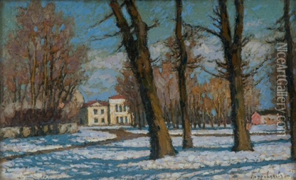 Manor In Spring Sunshine Oil Painting - Petr Ivanovich Petrovichev