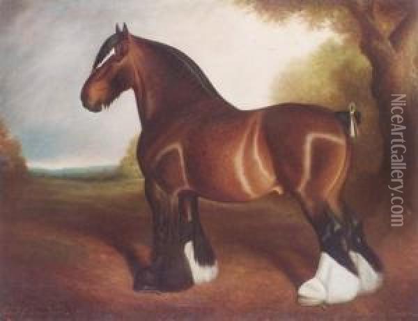 The Shire Stallion 'chorlton Clinker' Oil Painting - Herbert Jones