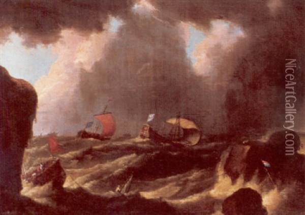Shipping In Stormy Seas Oil Painting - Adriaen Van Diest