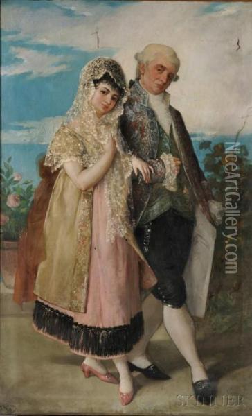 A Courtly Couple Oil Painting - Jose Nin Y Tudo
