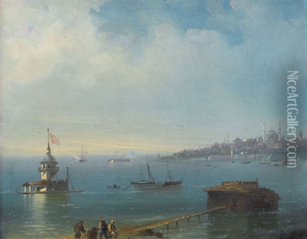 Ansicht Des Bosporus Mit Istanbul Oil Painting - Giovanni Battista