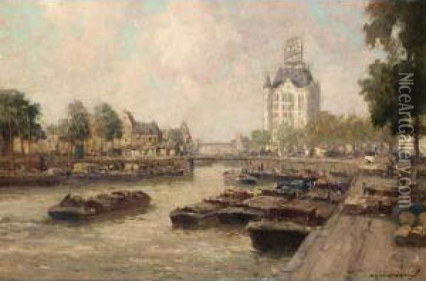 A View Of The Haringvliet, Rotterdam Oil Painting - Gerardus Johannes Delfgaauw