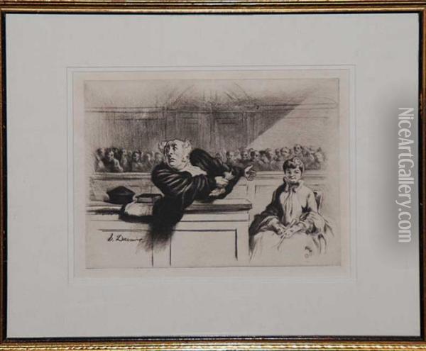 Court Scene Oil Painting - Honore Daumier