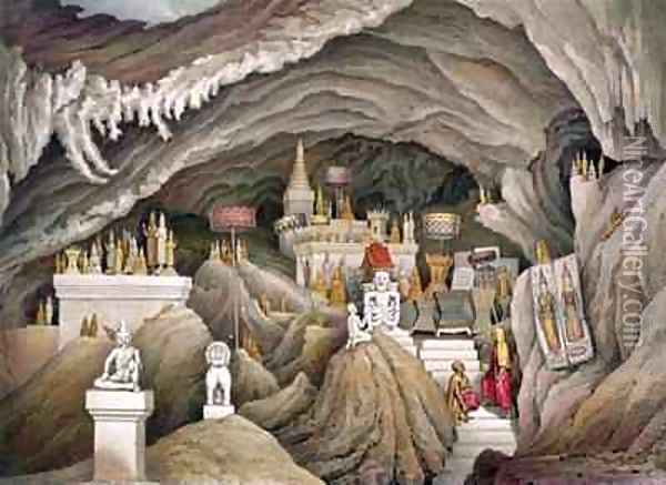 Interior of the grotto of Nam Hou Laos Oil Painting - Louis Delaporte