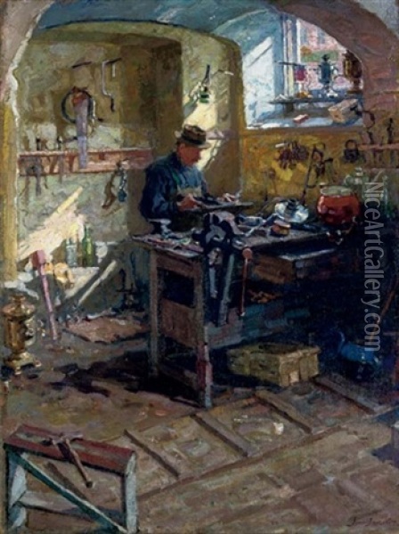 Samovar Workshop Oil Painting - Arnold Borisovich Lakhovsky