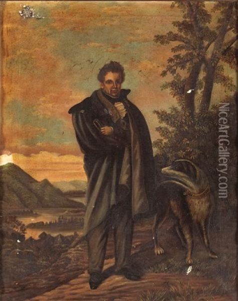 A Portrait Of A Gentleman, Thought To Be Daniel O'connell, With His Hound Oil Painting - Joseph Patrick Haverty