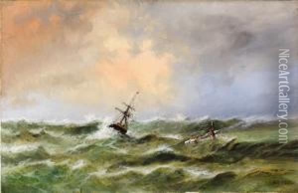 Heavy Seas In The Black Sea Oil Painting - Lef Feliksovich Lagorio