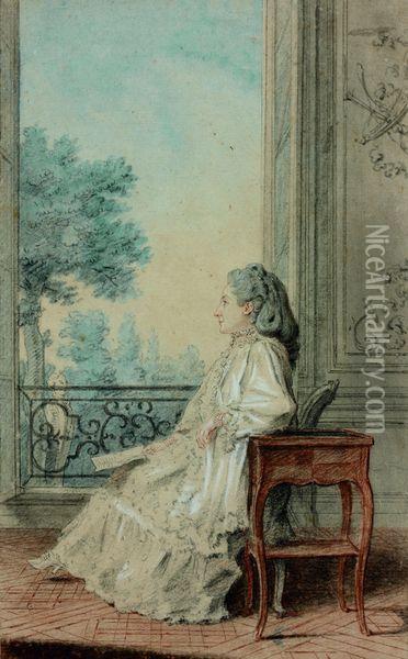 Portrait D'elizabeth De La Borde, Comtesse D'angivillier Oil Painting - Louis Carrogis Carmontelle