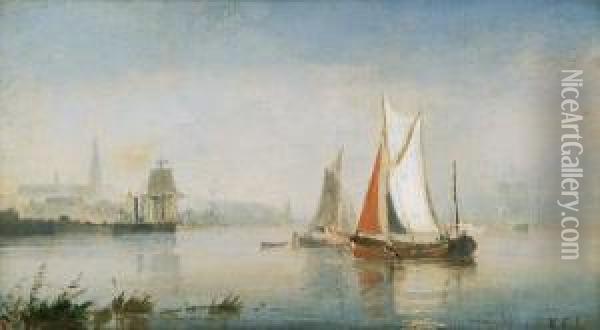 Schiffe Vor Hollandischem Hafen Oil Painting - Carl Frederick Sorensen