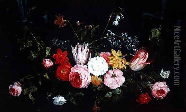 Tulips Peonies and Butterflies Oil Painting - Jan van Kessel