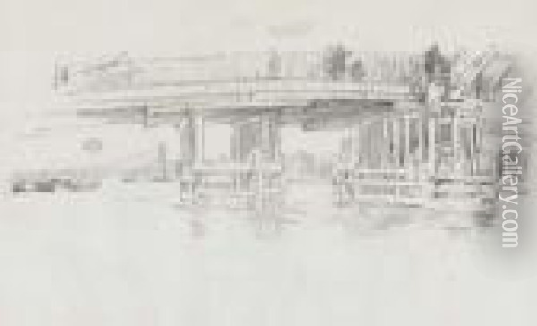 Old Battersea Bridge (spink, Stratis & Tedeschi 18) Oil Painting - James Abbott McNeill Whistler