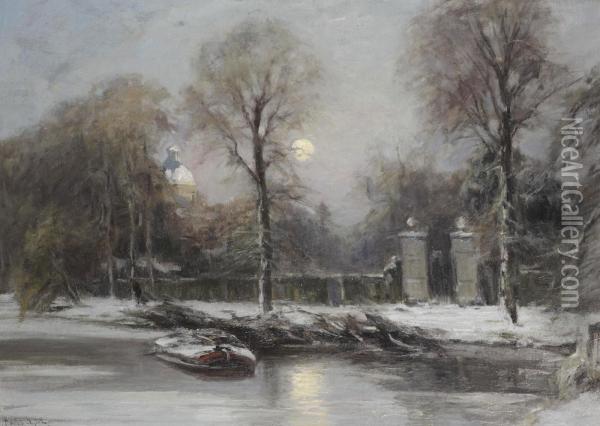 Huis Ten Bosch In Winter Oil Painting - Louis Apol