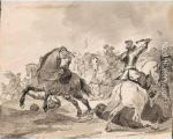 A Battle Scene With Horseman Oil Painting - Hendrick Verschuring