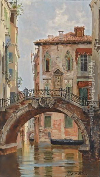 A Bridge Over A Venetian Canal Oil Painting - Antonietta Brandeis