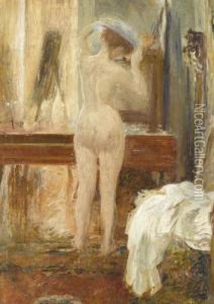 Weiblicher Ruckenakt Im Boudoir Oil Painting - Otto Vautier