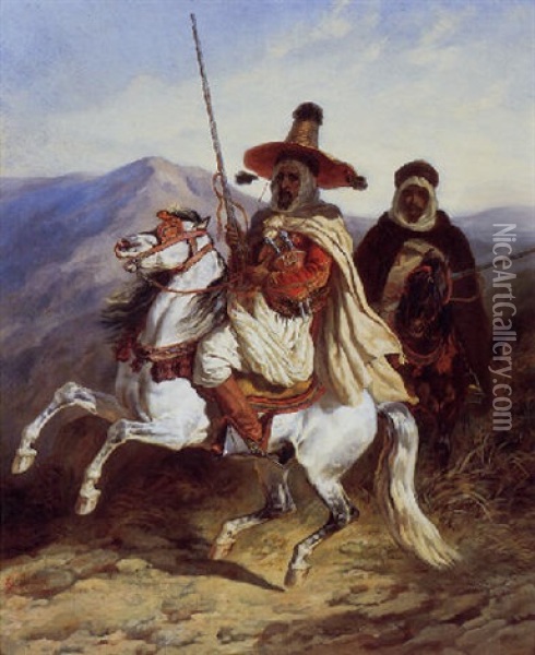 Cavaliers On A Mountain Pass Oil Painting - Francois Hippolyte Lalaisse