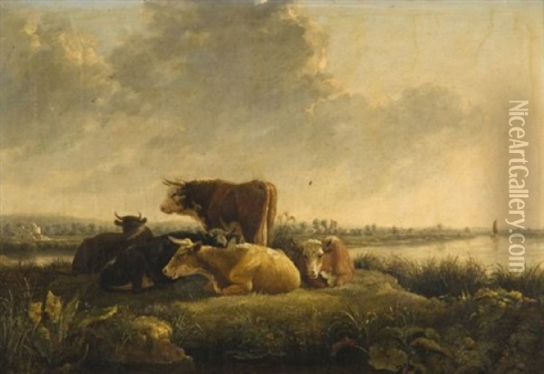 Troupeau De Vaches Dans Un Pre Oil Painting - John Dearman