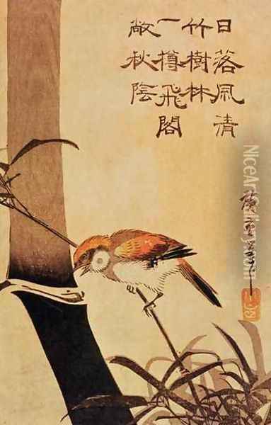 Bird and bamboo Oil Painting - Utagawa or Ando Hiroshige