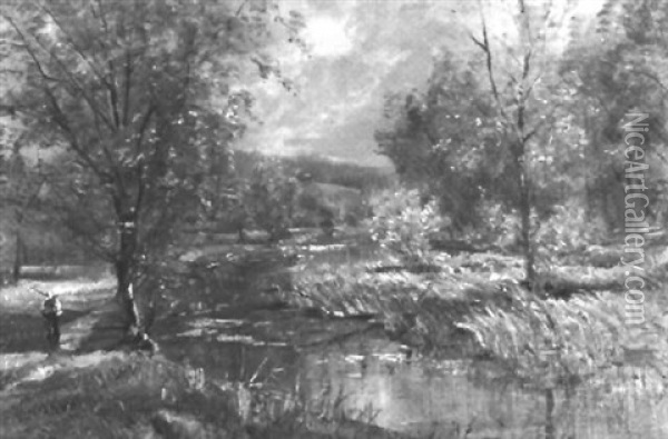 Flusslandschaft Mit Bewaldeter Uferpartie Oil Painting - Carl Kaiser-Herbst