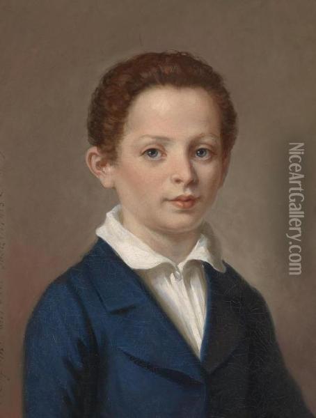 Portrait Of A Boy With Blue Jacket Oil Painting - Edouard Von Engerth
