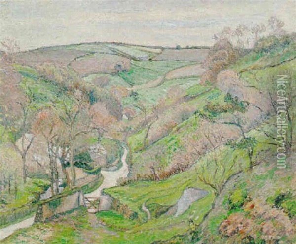 The Mill From The Hill, Blackpool, Devon Oil Painting - Lucien Pissarro