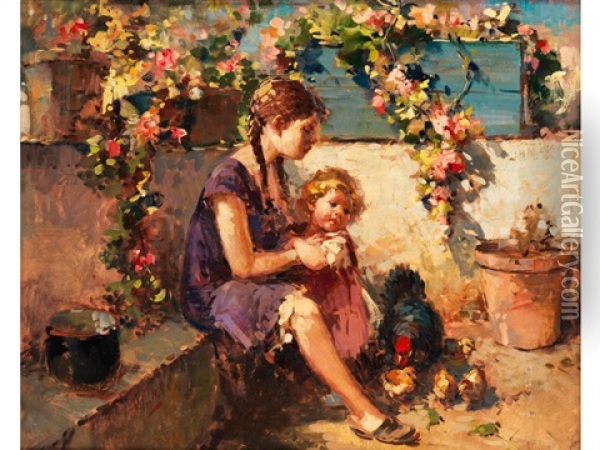Madchen Im Garten Oil Painting - Vincenzo Irolli
