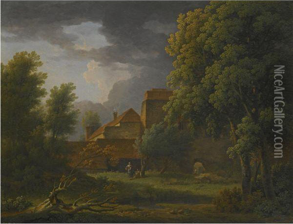 Part Of A Ruin Of St Radigund's Abbey, Kent Oil Painting - George Lambert