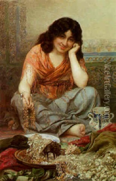 Jeune Femme Aux Bijoux Oil Painting - Edouard Bernard Debat-Ponsan