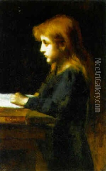 Portrait Of A Young Girl Oil Painting - Jean Jacques Henner