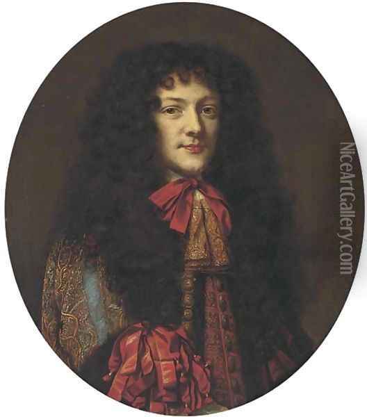 Portrait of the Duke of Monmouth (1649-1685), bust-length, in an embroidered coat and cravat Oil Painting - Mignard, Pierre II