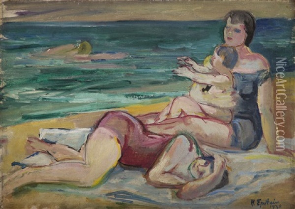 On The Beach Oil Painting - Henri Epstein