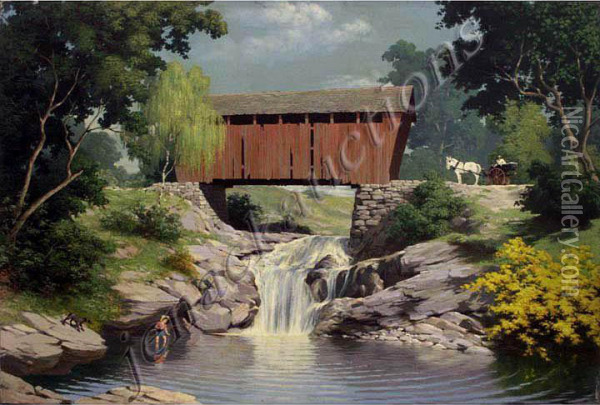 Cascade Bridge Oil Painting - Asahel Curtis
