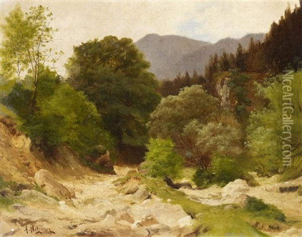 Waldlandschaft Mit Bachlauf Oil Painting - Alfred (Wilhelm) Metzener