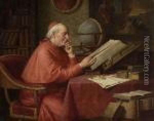 Kardinal Beim Studium In Der
 Bibliothek. Oil Painting - Josef Wagner-Hohenberg