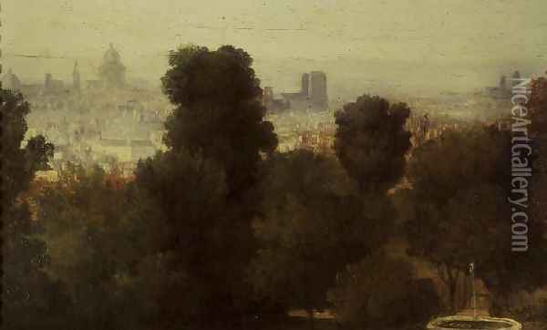 Paris seen from the Heights of Belleville, c.1830 Oil Painting - Theodore Rousseau