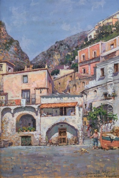 Borgo Di Pescatori Oil Painting - Vincenzo Caprile