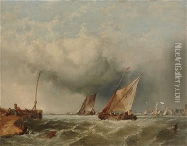 Barges Off The Dutch Coast Oil Painting - Alfred Montague