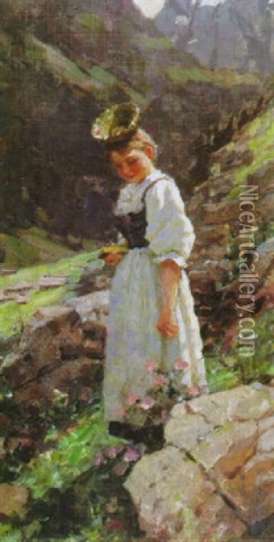 Madchen Im Tracht Oil Painting - Alexander Max Koester