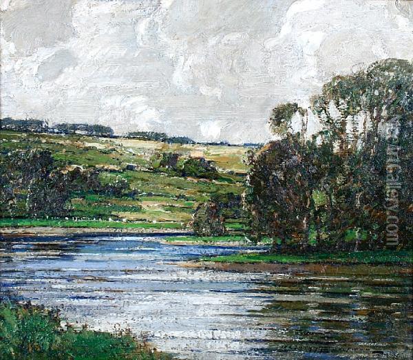 An Open River Landscape Oil Painting - Kershaw Schofield