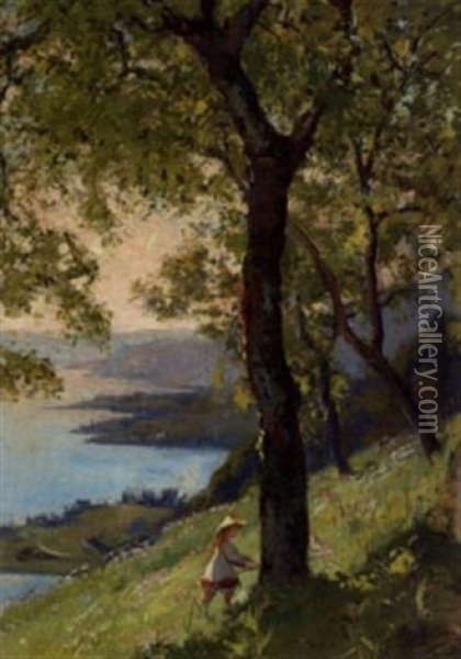 Vue Du Lac Leman Au Dessus De Montreux Oil Painting - Auguste Baud-Bovy