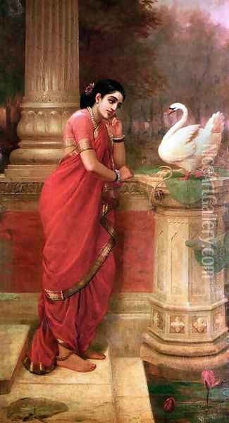 Hamsa Damayanthi Oil Painting - Raja Ravi Varma