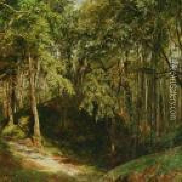 Sunny Forest Scenery Oil Painting - Janus Andreas La Cour