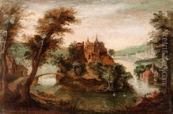 Paysage De Foret Avec Un Chateau Oil Painting - Gillis Van Coninxloo III