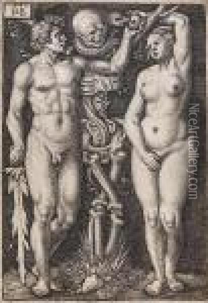 Adam And Eve With A Skeleton Oil Painting - Hans Sebald Beham
