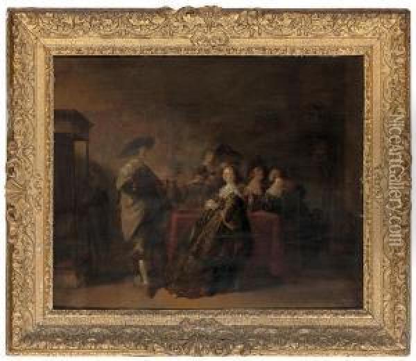 Elegant Company At A Table In An Interior Oil Painting - Pieter Codde